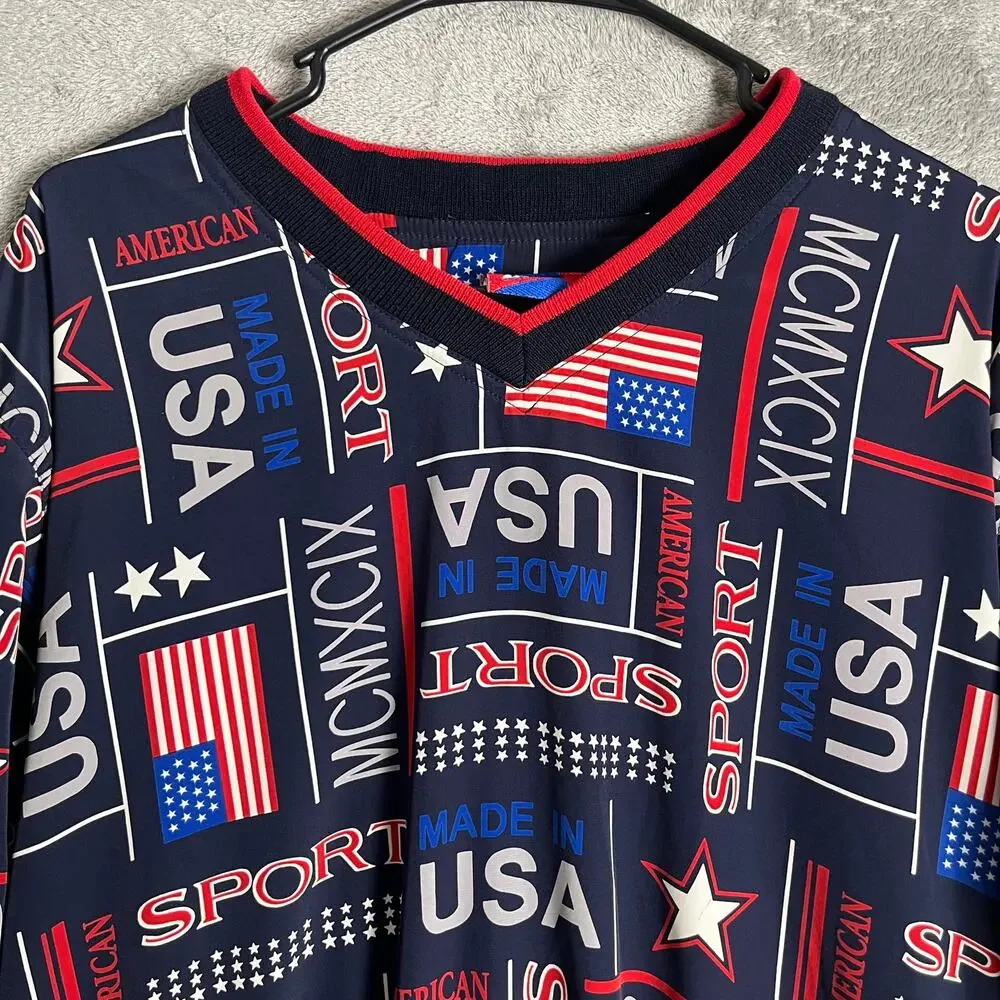 Vintage Tail Golf Pullover Patriotic USA Sport Print Retro Preppy‎ Size Medium